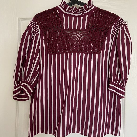 Sandro stripe shirt top with lace - Picture 1 of 4